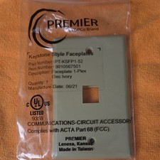 5 Premier Keystone Style Wall Plate 1-Plex Ivory PT-KSFP1-52 Keystone Connector picture