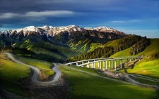 Landscape nature mountains snowy peak highway dirt road Custom Gaming Mat Desk picture