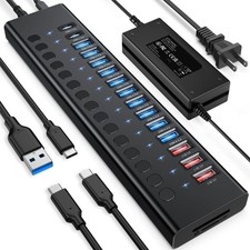Vangree Powered USB Hub 10Gbps, 17 Ports 96W USB picture