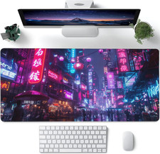 Desk Mat,Cyberpunk Neon City Large Gaming Mouse Pad for Desk XXL,Futuristic N... picture