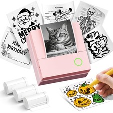 Sticker Printer, PM290C Mini Printer with 3 Rolls Paper, Pink picture