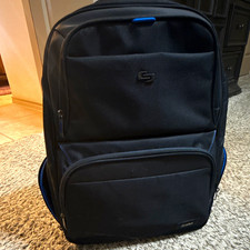 Solo Padded Laptop Backpack, Solid Pattern, Black & Blue with Blue Accents picture