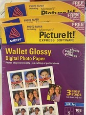 3 Avery Microsoft Picture It Wallet Glossy Express Software Photo Paper. B6 picture