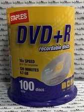 Staples DVD+R Recordable Discs 16X Speed 120 Minute 4.7GB 100 Pack 12734 SEALED picture