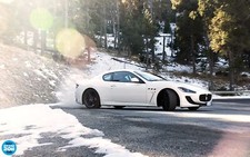 Cars snow trees forests top gear maserati drifting roads Desk Mat Stitched picture
