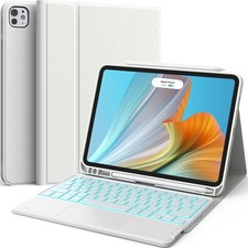 CHESONA iPad Pro 11 M5 M4 2025 2024 Keyboard Case Trackpad Backlit Pencil White picture