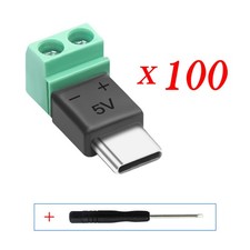 100x USB Type-C Male to 2 Pin Screw Terminal Block Adapter for 5V Power Charging picture