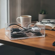 11 Grid Clear Cable Organizer Box with Switch for Desktop Cord Storage | Offi... picture
