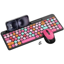 Colorful Wireless Keyboard & Mouse Combo - Retro Round Keycaps, USB, Compact for picture