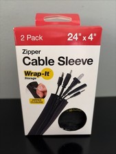 Brand New Wrap-It Storage - Zipper Cable Sleeve - Black,  2 pack, 24