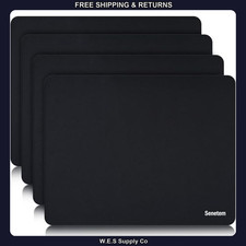 Senetem Square Mouse Pad, 4-Pack, Non-Slip Rubber Base, Black Polyester Surface picture