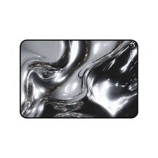 Liquid Chrome Swirl Desk Mat | Metallic Abstract Mousepad picture