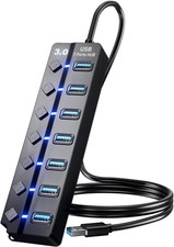 7 Port USB 3.0 Hub Extender for Laptop PC PS4 PS5 5Gbps Switches & 4ft Cable picture