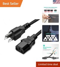 3ft 10A 125V AC Power Cord for Electronics - Durable 3 Prong Male-to-Female picture