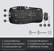 Logitech Sage MK550 Comfort Wave K350 Wireless Ergonomic Keyboard M510 Mouse LE picture