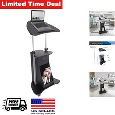 Adjustable Height Rolling Laptop Cart Storage Black picture