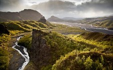 Landscape nature iceland river hills forest nordic Custom Gaming Mat Desk picture