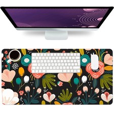 23.6x11.8 Inch Large Desk Mat Protector Pad NonSlip PU Leather Black Floral picture