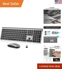 Wireless Keyboard & Silent Mouse Combo - Rechargeable, Grey, Ergonomic picture