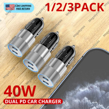 Dual Type C PD Fast 40W Car Charger Adapter USB-C For iPhone iPad Samsung Google picture