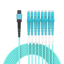 8M MPO/MTP To 8 x LC 4 Duplex 8 Strands Breakout Cable OM4 Fiber Optic Aqua picture