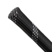 Kelepu Braided Cable Sleeving PET Expandable Black Silver 1/4