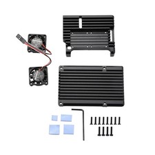 Metal Black Case Shell Box W/ Dual Fan Heatsink For Raspberry Pi 4 Model B 4B, picture