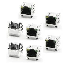 LED  Light Stainless Steel Shielded RJ45 8P8C PCB Jack LAN Socket 7 PC picture
