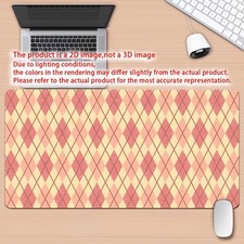 2D Pink Beige Argyle Desk Mat Gaming Mouse Pad 1pc - Non-slip Rubber Base, Was picture