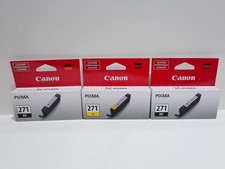 Lot 3 Genuine Canon Cartages PIXMA CLI-271 XL Black (2pc) and Yellow (1pc) NEW picture