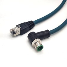 M12 4-pin Angled D Code Male to RJ45 Male Cat6 Industrial Ethernet Cable 3.28ft picture