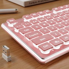 X7S Wireless Keyboard White Backlit Metal Panel 2.4G Rechargeable Pink Quiet picture