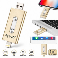 64GB USB 3.0 Micro USB Lightning Flash Drive OTG Dual Port Memory Stick picture