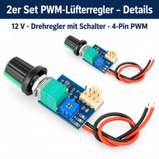 2x PWM Fan Controller 12V 4-Pin 25kHz Knob with On-Off Switch picture