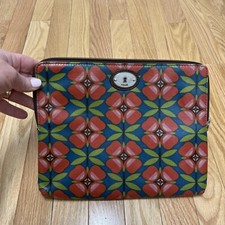 Fossil Zipper Case Tablet iPad Key-Per Floral Red Blue Green Pattern 10.5 x 8.5