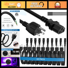 10ft Universal 3-Prong AC Power Cord - 10 Pack, IEC C13 C14 for PC, Treadmill, P picture