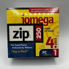 Iomega Zip 250MB Disks 4-Pack PC Formatted Factory Sealed Vintage 11066 NOS picture