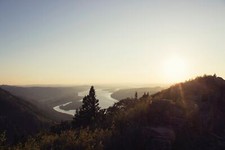 Landscape nature panorama horizon trees river mountains Custom Gaming Mat Desk picture