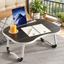 Portable Fold Laptop Table Bed Desk Tray Reading Light Drawer Metal Frame Black picture