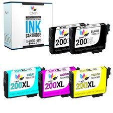 5PK T200XL Black Color Ink Cartridges for Epson 200XL 200 XL 2B 1CMY Combo Pack picture