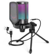 FIFINE AmpliGame A6V USB Gaming Microphone, Condenser RGB Mic for Streaming picture