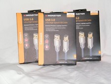 3 Monster USB 3.0 Ultra High Speed Cables.   USB 3.0.  7 Feet long ( LOT #1 ) picture
