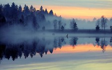 Landscape nature mist lake forest reflection blue Custom Gaming Mat Desk picture