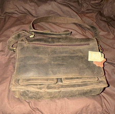 Valenchi Genuine Leather Messenger Shoulder Laptop Bag Brown Padded Strap new picture