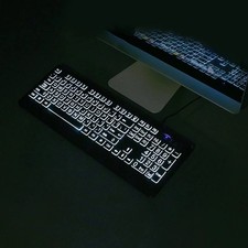 Large Print Keyboard White Backlight High Contrast Wired USB Low Vision picture