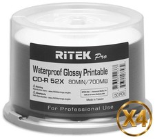 200-Pak RITEK PRO Waterproof GLOSSY White Inkjet Hub 52X 80-Min CD-R's picture