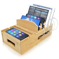  Bamboo Charging Station for Multiple Devices, Desk Docking Station with  picture