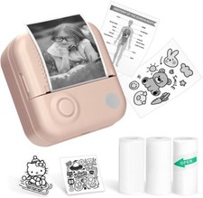 Thermal Printers Sticker Maker with 3 Rolls Paper,  Pink picture