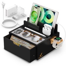  Bamboo Charging Station for Multi Device, with #2 Bamboo- Black(With Charger) picture