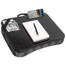 Portable Lap Desk For 15.6 Inch Laptops With Cushion And Phone Slot Gray Argyle picture